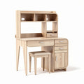 Wooden study desk with hutch and storage in natural finish 120 x 60 x 140cm