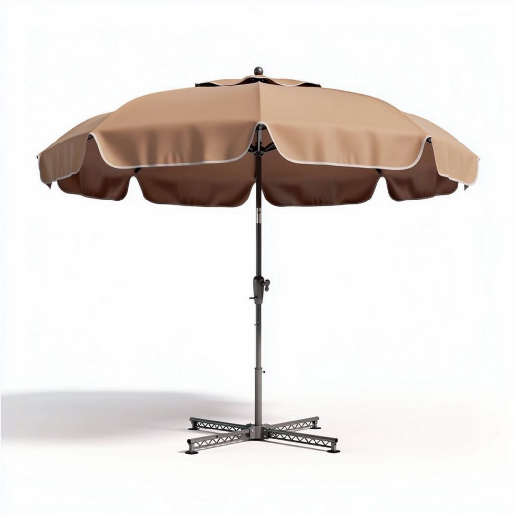 Outdoor patio umbrella with beige fabric shade and sturdy metal frame 200 x 200 x 250cm