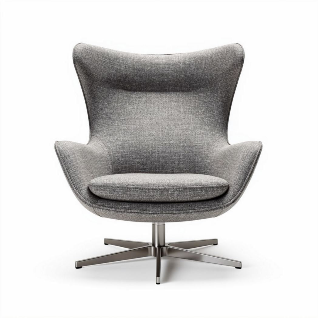 Swivel lounge chair in gray fabric with stainless steel base 80 x 80 x 90cm