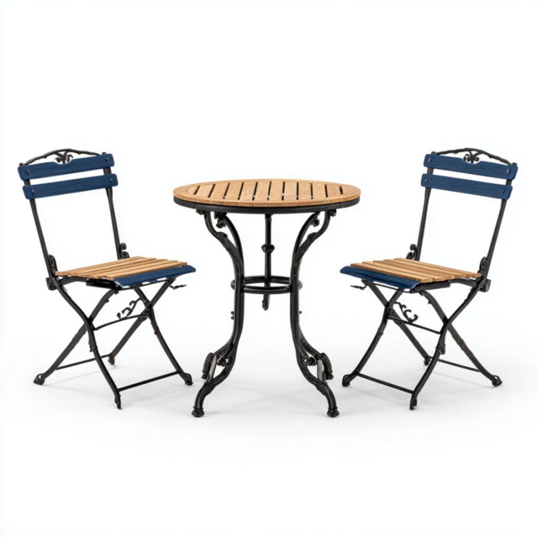 Outdoor bistro set with wicker chairs and wooden tabletop 80 x 80 x 75cm