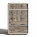 Wood grain six-drawer storage chest with metal handles in light gray 60 x 40 x 100cm