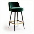 Velvet green bar stool with gold accents and black metal legs 45 x 45 x 95cm
