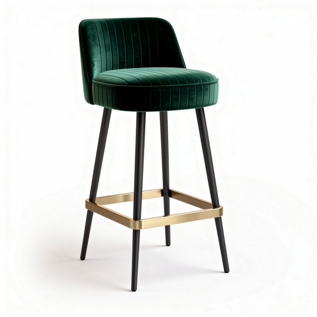 Velvet green bar stool with gold accents and black metal legs 45 x 45 x 95cm