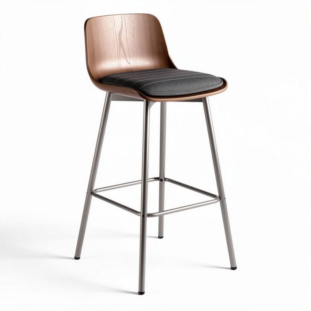 Wooden bar stool with padded seat and metal legs 40 x 40 x 100cm