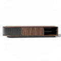 Modern wooden TV stand with open shelves and sliding doors 200 x 50 x 45cm