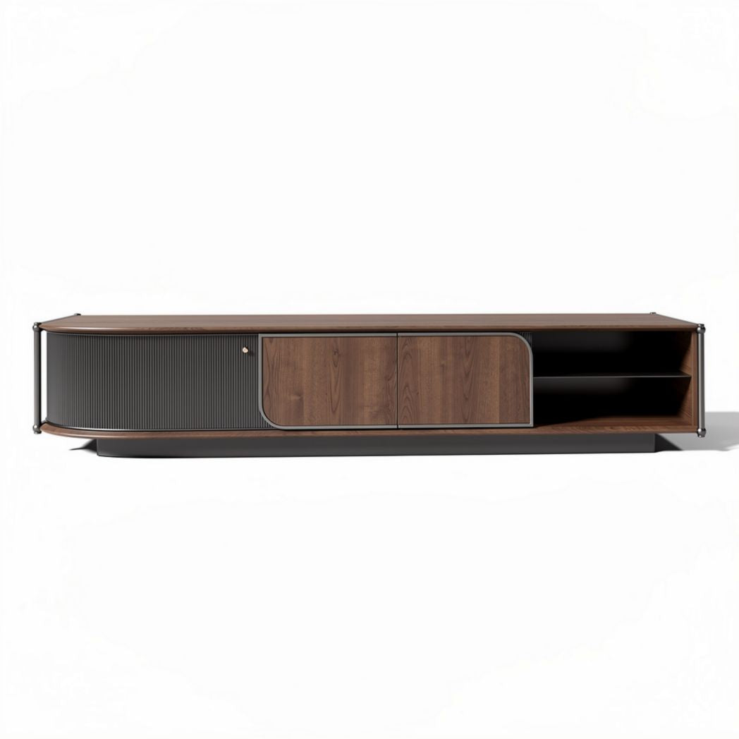 Modern wooden TV stand with open shelves and sliding doors 200 x 50 x 45cm
