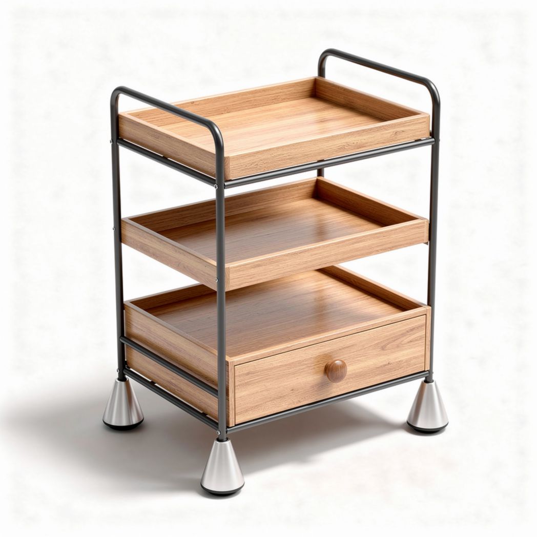 Wooden storage cart with three shelves and one drawer 60 x 40 x 80cm