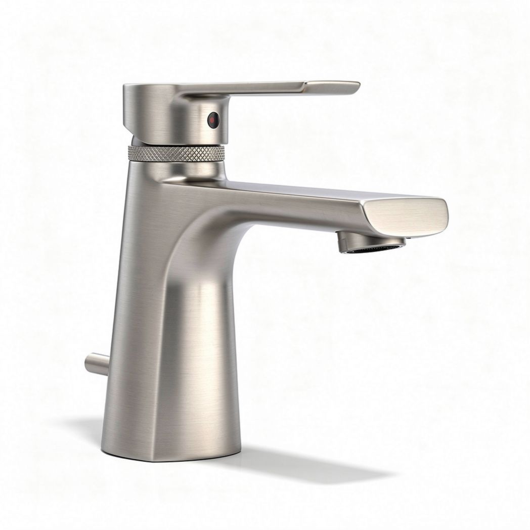 Brushed nickel bathroom faucet with single handle and modern design