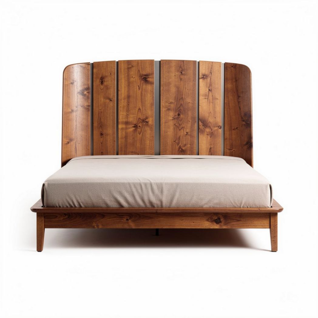 Wooden platform bed frame with slatted headboard in natural finish 200 x 160 x 100cm