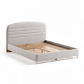 Upholstered bed frame with slatted wood support and gray fabric finish 200 x 160 x 30cm