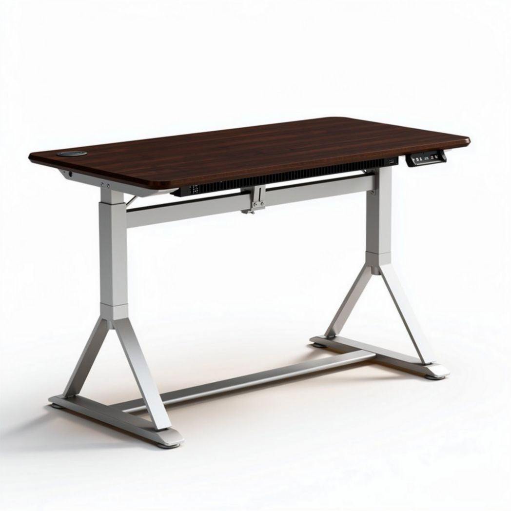 Electric height adjustable desk with walnut finish 120 x 60 x 75cm