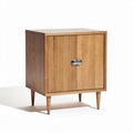 Wooden nightstand with ribbed door and tapered legs 50 x 50 x 60cm