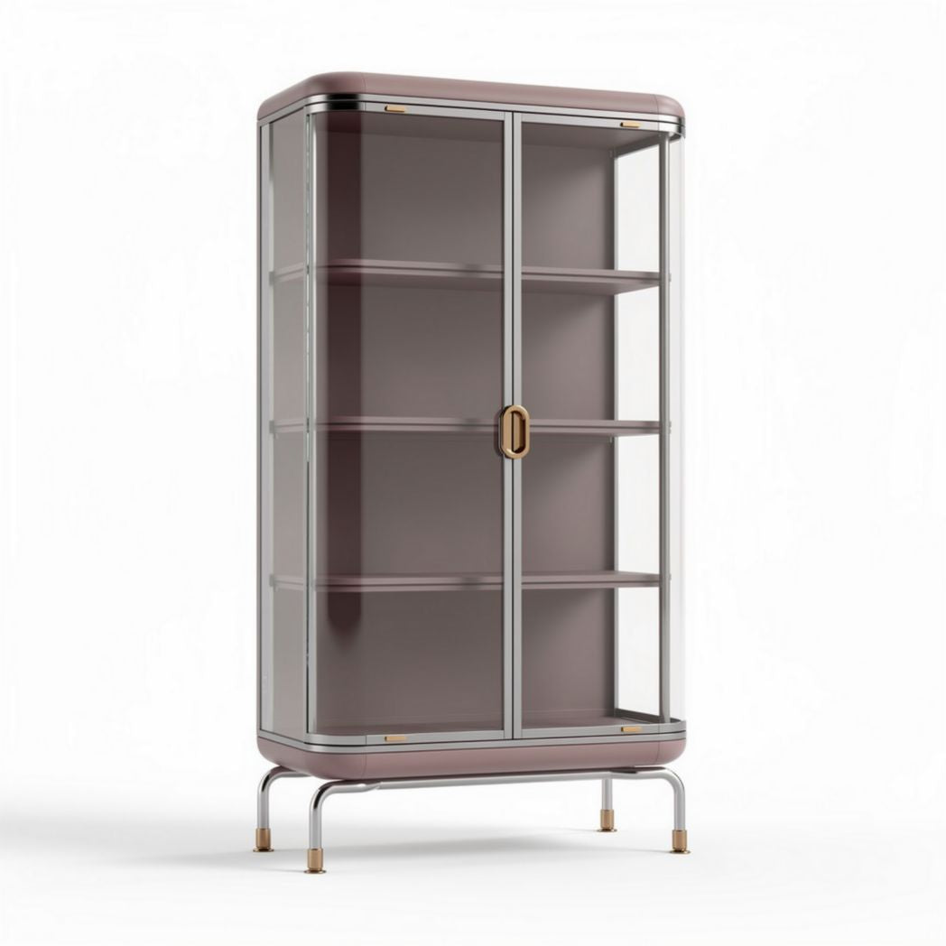 Glass display cabinet with metal frame in blush pink 75 x 40 x 170cm