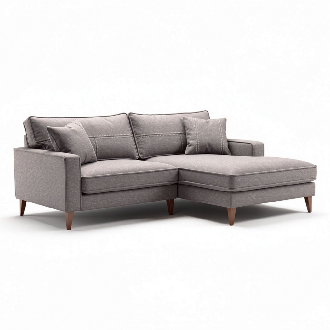 Sectional sofa in gray fabric with wooden legs 180 x 90 x 85cm