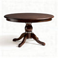 Round wooden dining table in dark finish with pedestal base 120 x 120 x 75cm